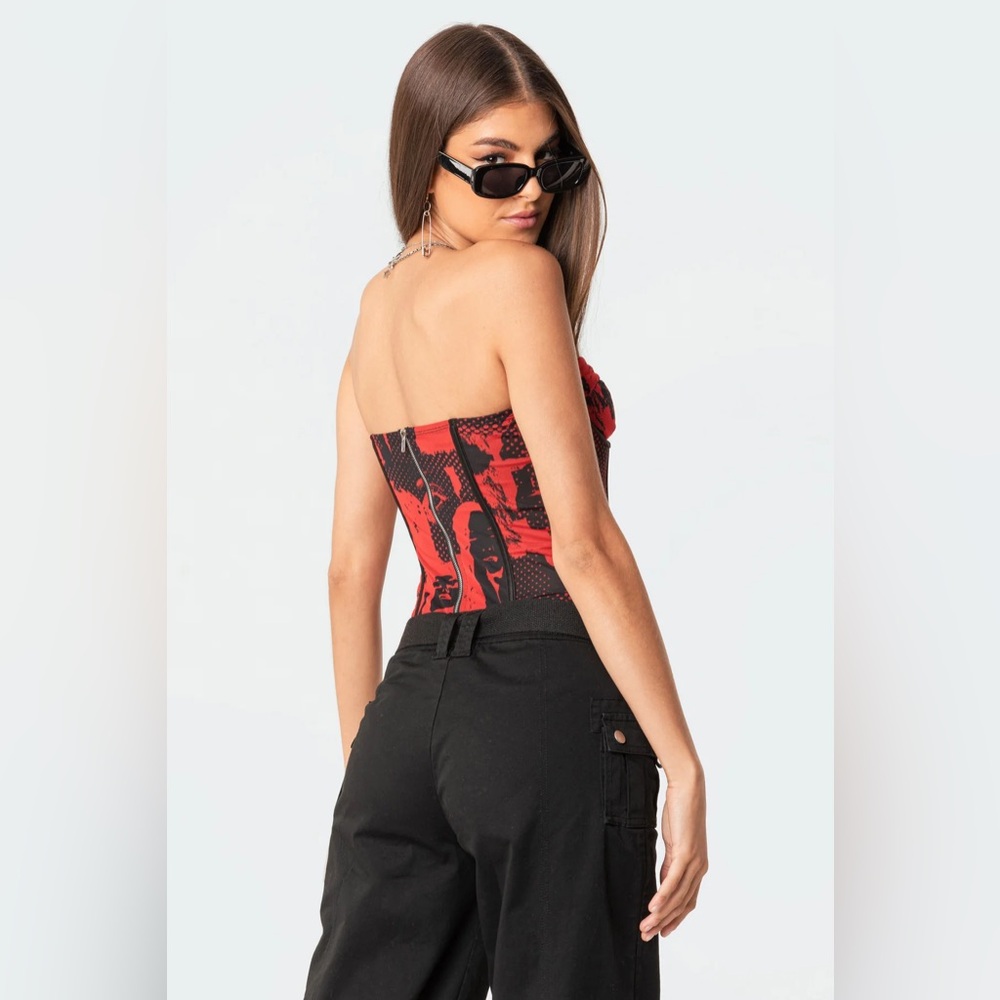 Edikted Aly Mesh Corset Top Red - Size Smalll - Picture 3 of 8